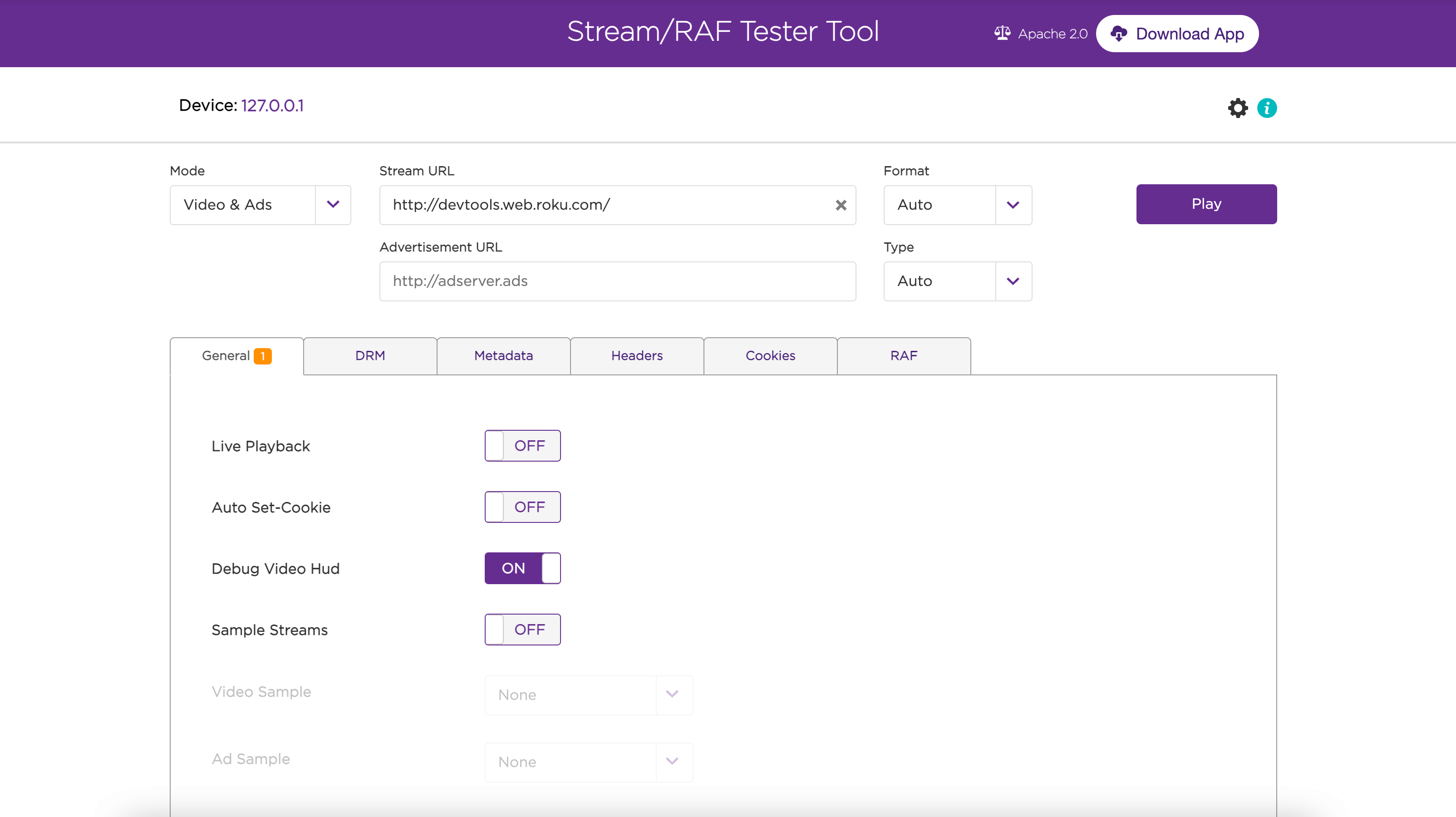 Roku Stream/RAF Tester